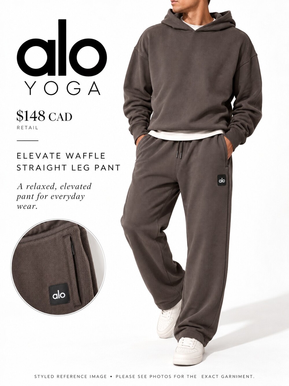 Alo Yoga Elevate Waffle Straight Leg Pant Gravel Large (?) Gym Sweatpants NWOT